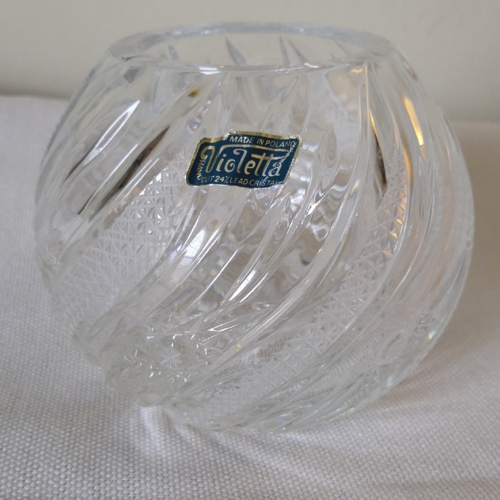 Vintage Violetta Clear Lead Glass Art Vase Made in Poland